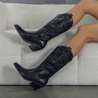 Women's Embroidery Fashionable Chunky Heel Middle Boots