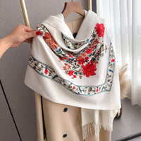 Red Gold Silk Embroidered Scarf For Women Winter All-matching Wool Extra Thick