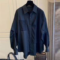 Stitching Waffle Fake Two Pieces Loose Casual Shirt Women