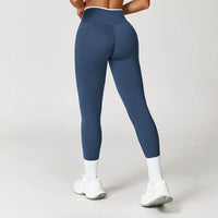 Nude Feel Skinny Yoga Pants Cross High Waist Contrast Color Women