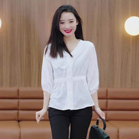 Women's Casual Simple Waist Cinched Seven Quarter Sleeve Shirt