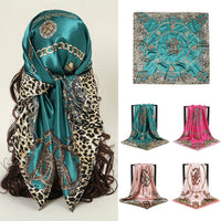 Leopard-print Chain Decorative Satin Scarf