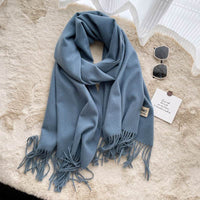 Cashmere Scarf Feel Solid Color Tassel Shawl Long Monochrome