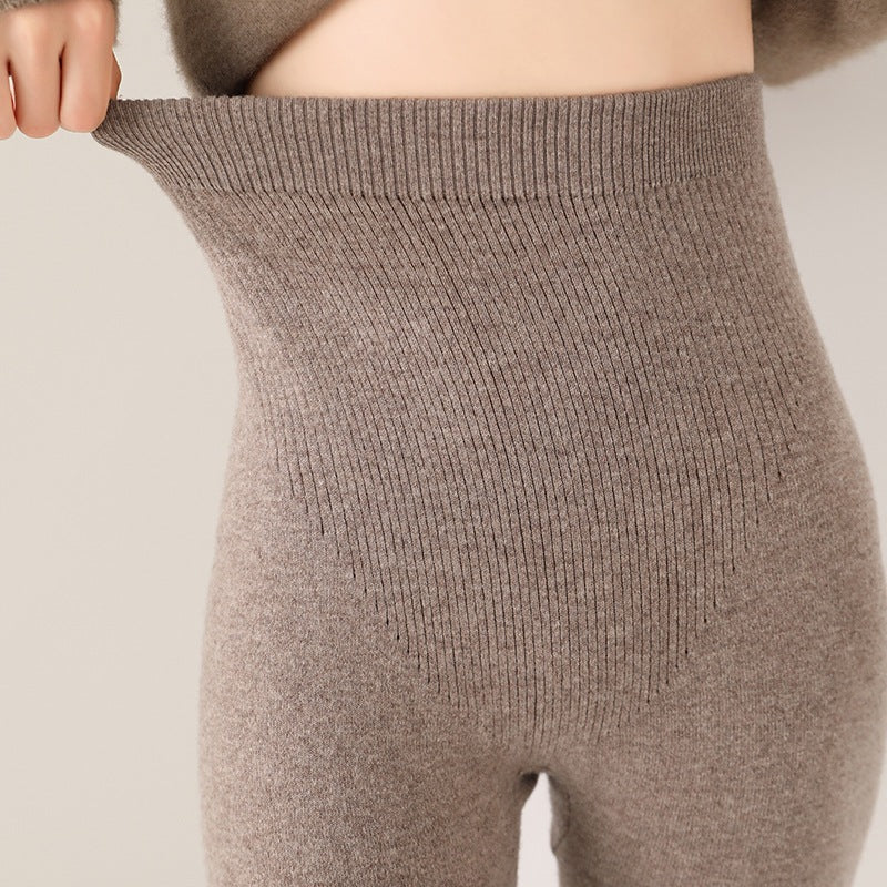 Outer Wear Wool Knitted Seamless Leggings Women's High Waist Warm-keeping Pants Slimming All-matching