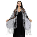 Long Sequined Embroidered Feather Shawl