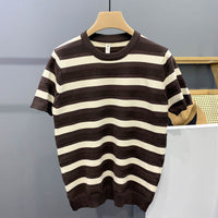 Striped Knitted Round Neck Short Sleeve