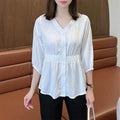 Women's Casual Simple Waist Cinched Seven Quarter Sleeve Shirt
