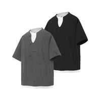 Stitching Fake Two Pieces Short Sleeve Men's Ripped T-shirt