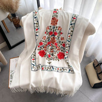 Red Gold Silk Embroidered Scarf For Women Winter All-matching Wool Extra Thick