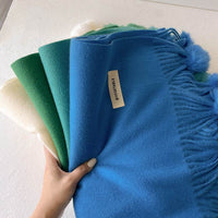 Beige Artificial Cashmere Scarf Fur Ball Winter Warm Tassel Shawl