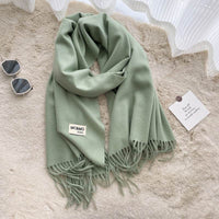 Cashmere Scarf Feel Solid Color Tassel Shawl Long Monochrome
