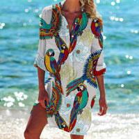 Women's Bird-and-flower Painting Printed Bikini Shirt