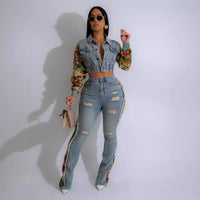 New Retro Jeans Women's Stitching Fashion Side Lace Suit