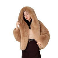 Women's Green Fur Faux Fox Fur Hooded Coat