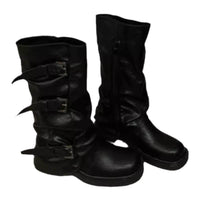 Niche Retro Chunky Heel Mid-high Tube Western Denim Pile Style Boots