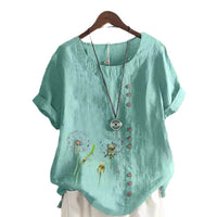 Artistic Retro Cotton And Linen Printed Casual Shirt Women's Top