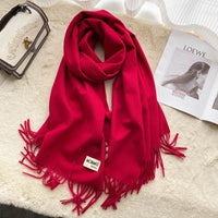 Cashmere Scarf Feel Solid Color Tassel Shawl Long Monochrome