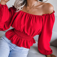 Female One Necked Off Shoulder Hem With Ruffled Edges Chiffon Sweater