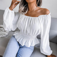 Female One Necked Off Shoulder Hem With Ruffled Edges Chiffon Sweater