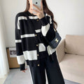 Autumn And Winter Simple Design Striped Knitted Three-piece Set