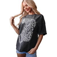 Washed Old New Leopard Print Short-sleeved T-shirt For Women