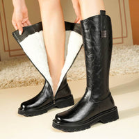 Women's High Tube Long Boots Real Sheepskin Fur Integrated Fleece-lined Thickened