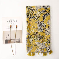 Creative Ginger Japanese Banana Leaf Printed Silk Scarf Plant