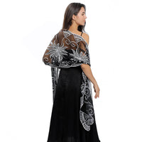 Long Sequined Embroidered Feather Shawl