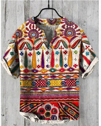 3D Digital Thermal Transfer Button Stand Collar Short Sleeve Shirt