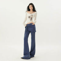 Casual Low Waist Slim Fit Bell-bottom Pants