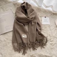 Cashmere Scarf Feel Solid Color Tassel Shawl Long Monochrome