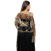 Long Sequined Embroidered Feather Shawl