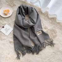 Cashmere Scarf Feel Solid Color Tassel Shawl Long Monochrome