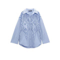 Long Sleeve Lapel Versatile Casual Top Hollow Embroidery Loose Shirt