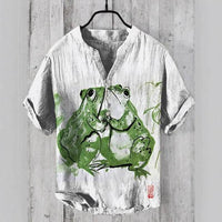 3D Digital Thermal Transfer Button Stand Collar Short Sleeve Shirt