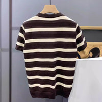 Striped Knitted Round Neck Short Sleeve