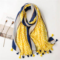 Women's Grape Leaves Sunscreen Cotton And Linen Tassel Shawl Scarf
