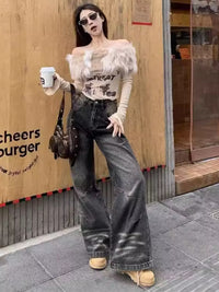 American-style Retro Washed Gradient Wide-leg All-matching Casual Straight-leg Mop Pants