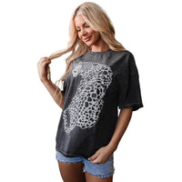Washed Old New Leopard Print Short-sleeved T-shirt For Women