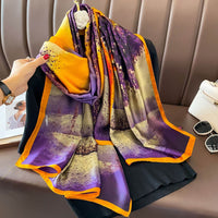 Silk Scarf Bright Butterfly Printed Silk Scarf Women's Thin Long Shawl