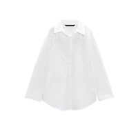 Long Sleeve Lapel Versatile Casual Top Hollow Embroidery Loose Shirt