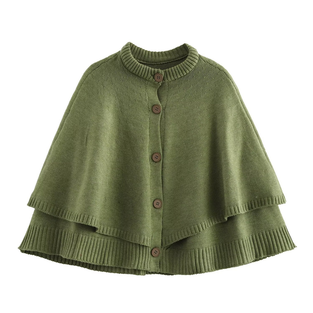 All-match Cloak Design Round Neck Knitted Coat