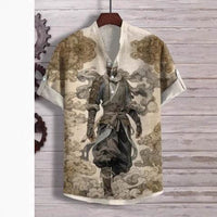 3D Digital Thermal Transfer Button Stand Collar Short Sleeve Shirt