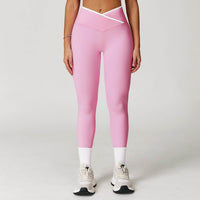 Nude Feel Skinny Yoga Pants Cross High Waist Contrast Color Women