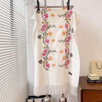 Autumn And Winter Thick Simple Flower Embroidery Cashmere-like Ethnic Style Warm Scarf