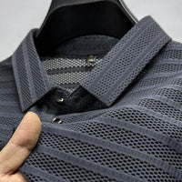 Hollow-out Ice Silk Mesh Breathable Short-sleeved Men's Lapel Polo Shirt