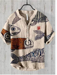 3D Digital Thermal Transfer Button Stand Collar Short Sleeve Shirt