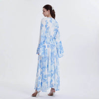 Muslim Chiffon Printed Bell Sleeve Dress