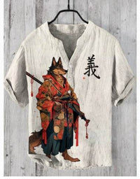 3D Digital Thermal Transfer Button Stand Collar Short Sleeve Shirt