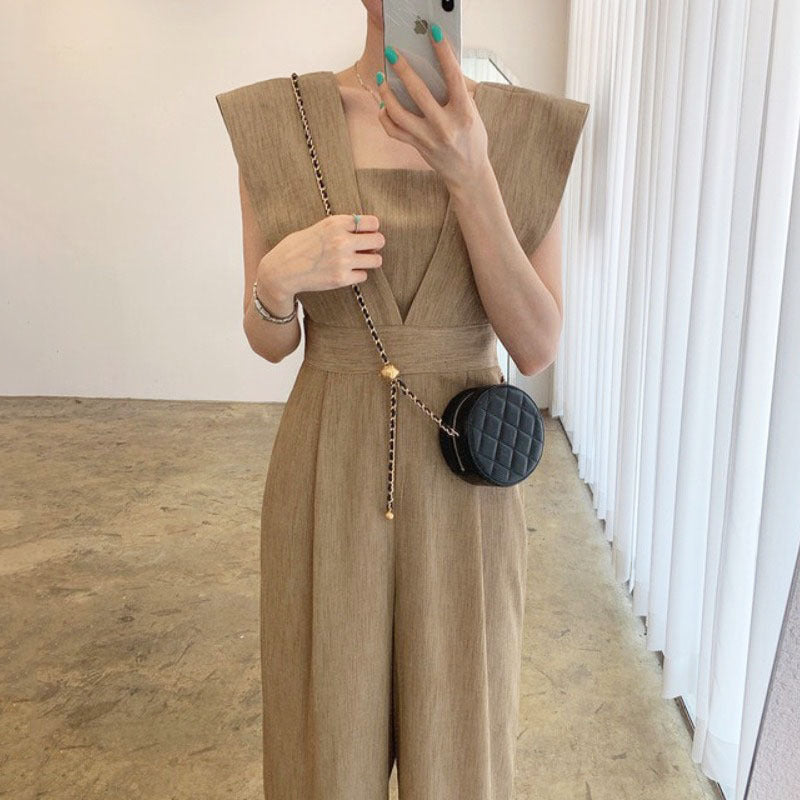 Women's Chiffon Retro Sleeveless Jumpsuit Wide Leg Pants